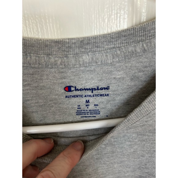 Champion Mens Shirt Size Medium Gray Classic Graphic Long Sleeve 100% Cotton e2 - Picture 2 of 2